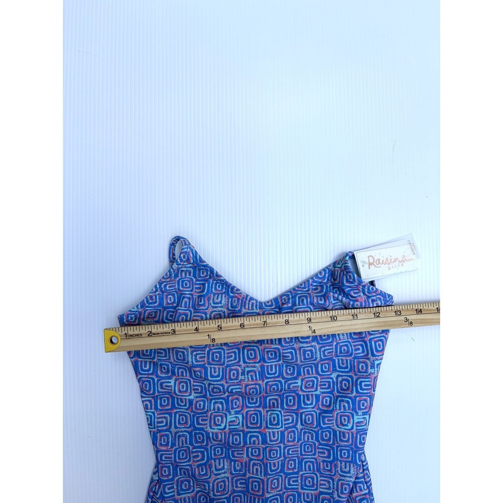 Raisins Girls Size 12 Norie One Piece Swimsuit Blue Geometric Caged Back - Picture 13 of 13
